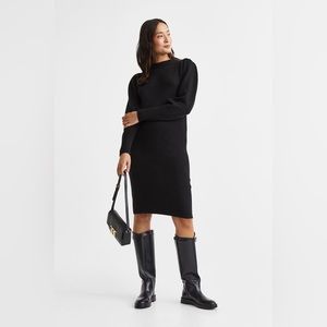 NWT H&M MAMA black knit puff-sleeved dress size L